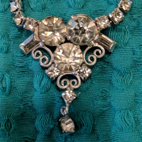 Prom! Vintage Understated Rhinestone Necklace 80s - Picture 2 of 4